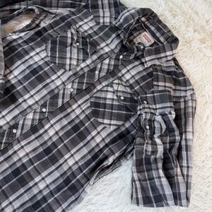 Levi's Plaid Western Pearl Snap Button Shirt Men's Size Small Brown Casual Rodeo